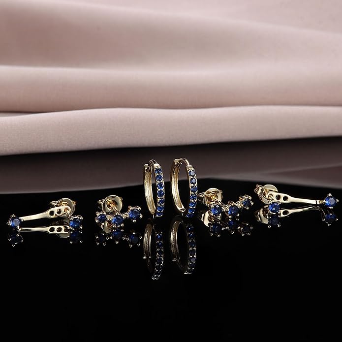 FIASASO 3 Pairs 925 Sterling Silver Hypoallergenic Earrings for Women Trendy - 14K Gold Plated Stud Hoop Cartilage Earrings Set Small Earring Stacks for Sensitive Ears Non Tarnish Dainty Silver Earring