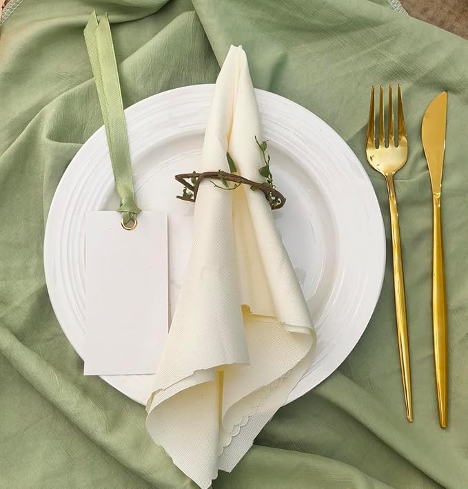 25 Pcs Name Place Cards Blank Seat Card, 2 x 4 in Table Cards with Stain Ribbon, Wedding Place Card, Hanging Tags for Wedding table Setting Reserved Chairs Signs Dinner Banquet Parties.(Sage Green)