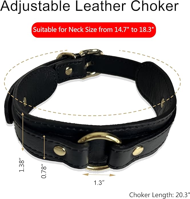 Black Choker Necklaces for Women, 100% Genuine Leather Fur,Collar for Man and Woman, Premium Goth Punk Accessory