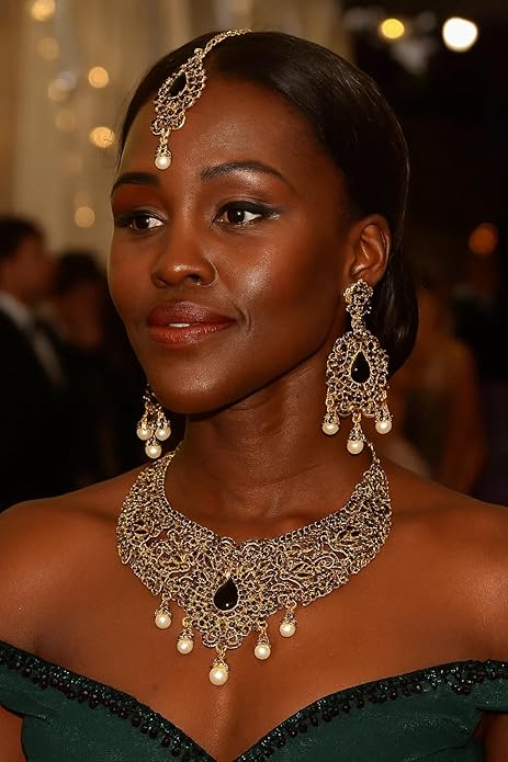 Touchstone Indian jewelry sets for women tikka wedding necklace costume guest statement bollywood rhinestones crystal faux pearls gold big royal neck piece set bridal fashion accessories