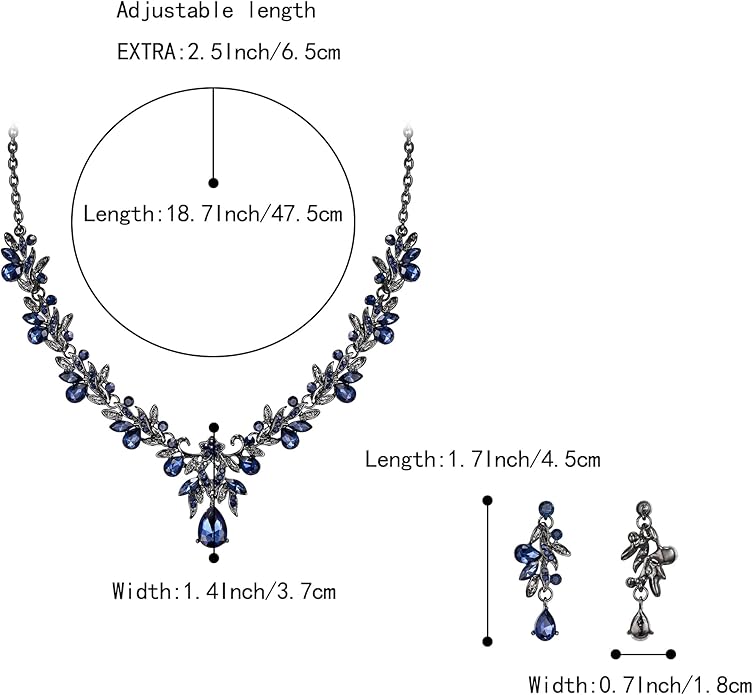 BriLove Women's Wedding Jewelery Set Leaf Flower Crystal Teardrop Marquise Cluster Pendant Necklace Dangle Earrings for Bridal Party