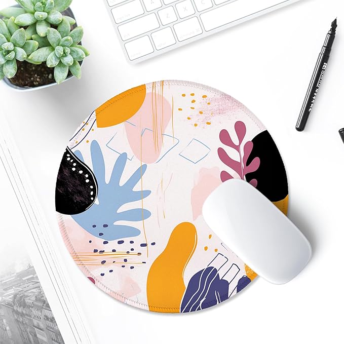 ITNRSIIET Round Mouse Pad with Stitched Edge Premium-Textured Waterproof Non-Slip Rubber Base Desktop Protection Mat Diameter 8.7 inches, Floral Fantasy