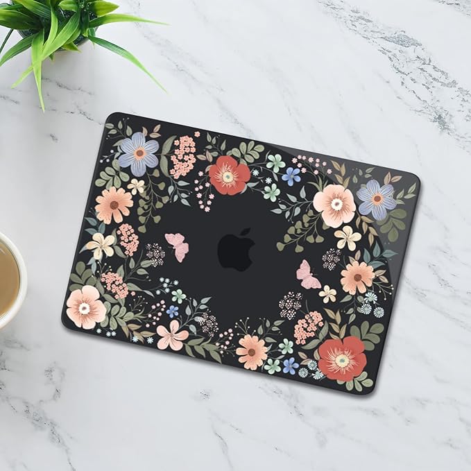 MOSISO Compatible with MacBook Air 13 inch Case 2025 2024 2023 2022 M4 A3240 M3 A3113 M2 A2681, Lush Floral Hard Shell&Keyboard Cover&Screen Protector for MacBook Air 13.6 inch Case, Black