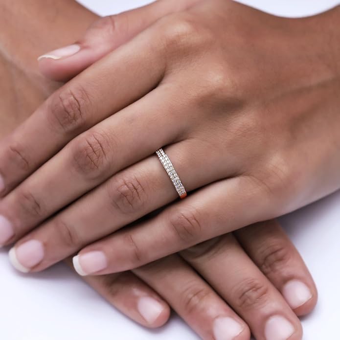 1/4ctw Double Row Band Ring, Lab Grown Diamond Wedding Band Ring For Women In 14k Gold Plated 925 Sterling Silver Jewelry Gifts For Her (0.25 Ctw)