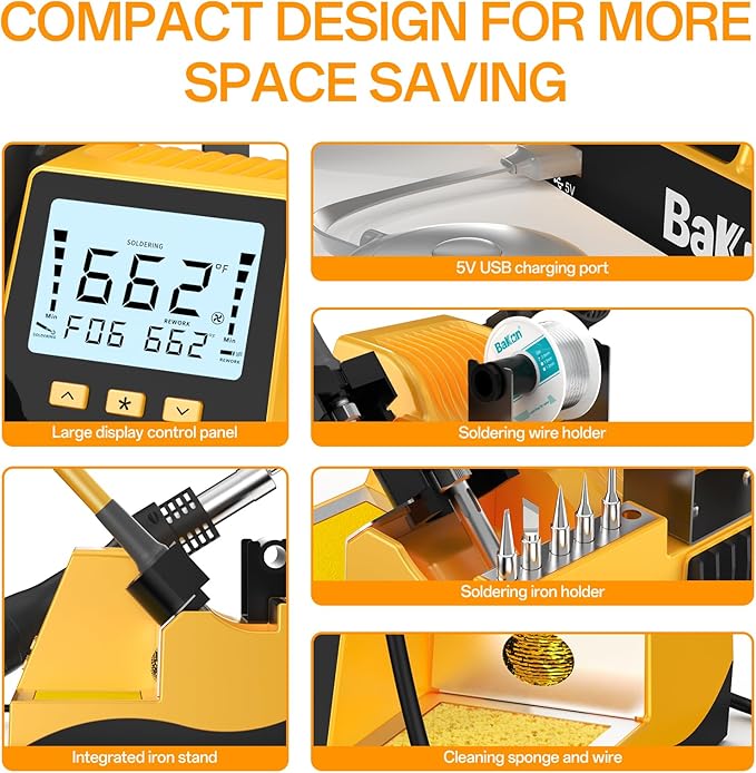 BK602S Soldering Iron & Desoldering Gun 2-In-1 Set, Hot Air Rework Station Diy Soldering Station, Soldering Practice Kit, Auto Sleep, ºC/ºF Conversion, Big Screen Display