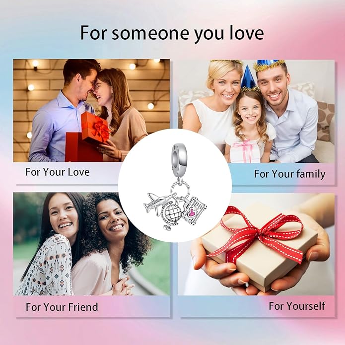 Birthday Fashion Love Heart Dangle Charm 925 Sterling Silver Charms fits Bracelets and Necklace Pendant Bead Charms Jewelry Present for Women Family Friends