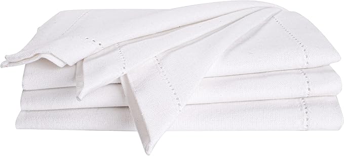 Palisa Cloth Dinner Napkins with Hemstitched Detailing & Mitered Corners Set of 4 (18x18 Inches) White - Cotton Reusable Dinner Napkins - Perfect for Weddings & Everyday Use