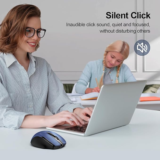 TECKNET Wireless Mouse (2.4G & BT5.0/3.0) Silent 4800 DPI Computer USB A & Bluetooth Mouse 6 Buttons, Wide Compatibility - Blue