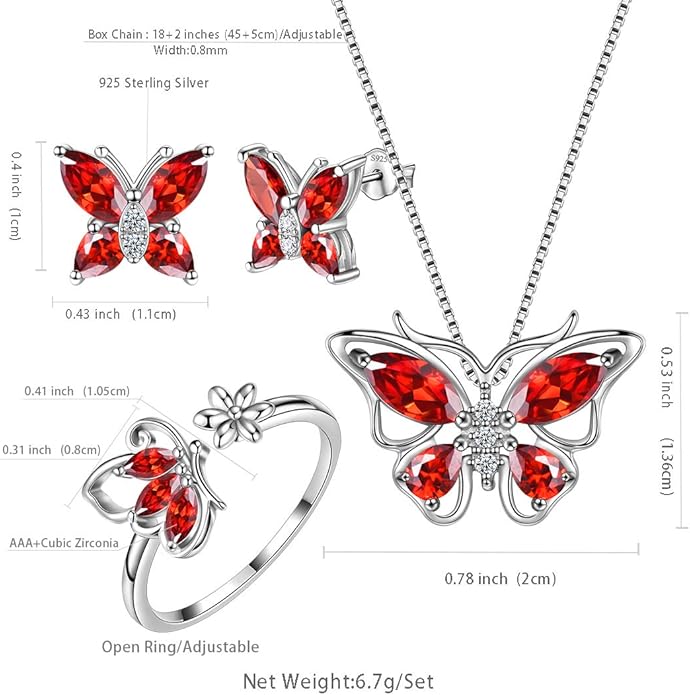 Aurora Tears Butterfly Jewelry,Women 925 Sterling Silver Butterflies Birthstone Pendant Necklace/Earrings/Rings Wedding Gift
