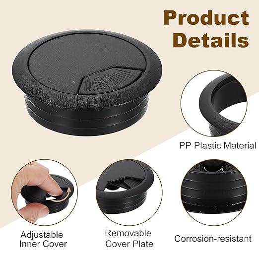uxcell 8 Pcs 50mm (1.97 Inch) Desk Grommet, Plastic Cable Hole Cover, Wire Cord Cable Organizer for Home Office Computer Desk Cabinet, Black