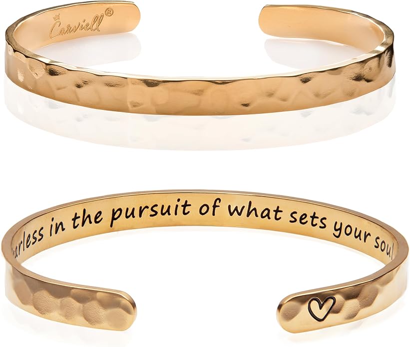 Carviell Engraved Cuff Bracelets for Women – Inspirational, Friendship, Love, Mom, Daughter, Sister, Christian, Graduation, Memorial & Wedding Gifts – 80+ Phrases – Stainless Steel, Gift-Ready