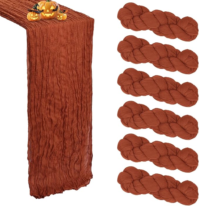 6 Pack Fall Table Runner Terracotta Cheesecloth Table Runner 10FT Boho Cheese Cloths Gauze Fabric 120 Inch Rustic for Thanksgiving Wedding Birthday Party Baby Shower Decorations
