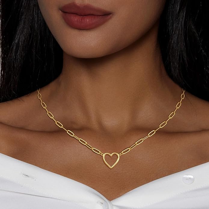 OGD Heart Necklace for Women, 14K Gold Plated Layered Tiny Puffy Heart Pendant Necklace Cute Chunky Heart Choker Necklace Simple Gold Necklace Jewelry for Women Trendy Gift