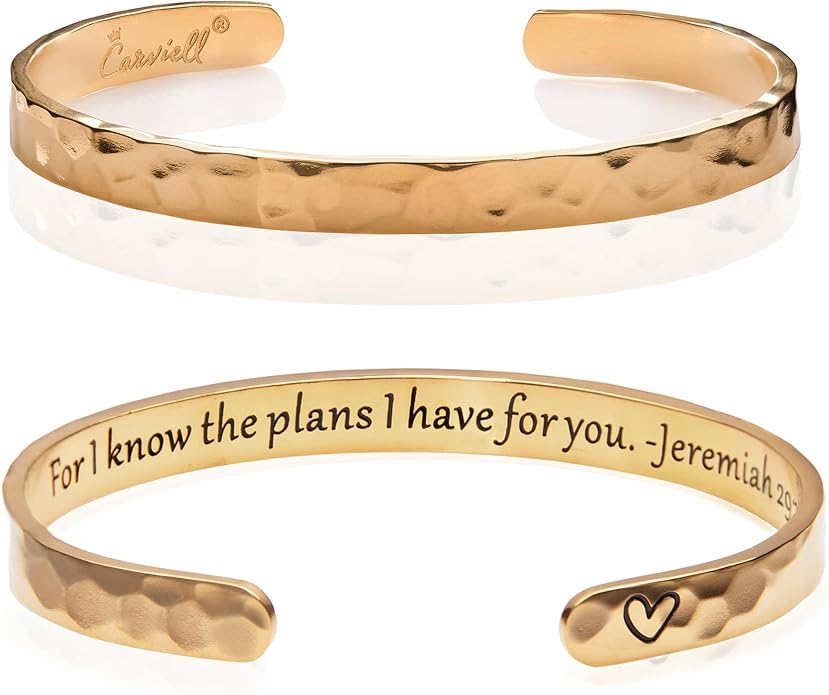 Carviell Engraved Cuff Bracelets for Women – Inspirational, Friendship, Love, Mom, Daughter, Sister, Christian, Graduation, Memorial & Wedding Gifts – 80+ Phrases – Stainless Steel, Gift-Ready