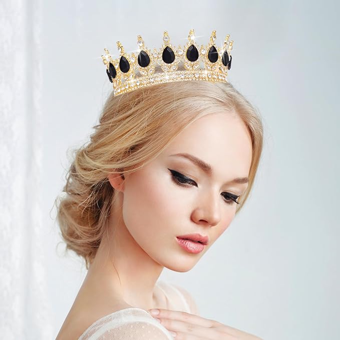 Queen Crown Rhinestone Wedding Crowns and Tiaras for Women Costume Party Hair Accessories Princess Birthday Crown Crystal Bridal Crown (Golden&black Crown)