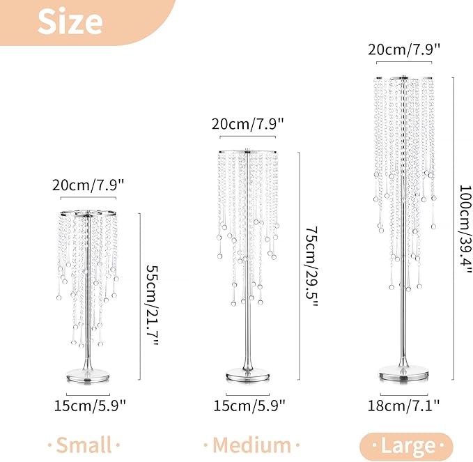 NUPTIO Silver Crystal Flower Vases for Weddings, 2 Pcs 39.4in Tall, Elegant Party Decorations