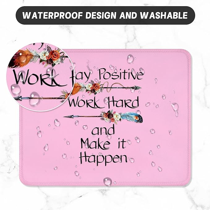 ITNRSIIET Mouse Pad with Stitched Edge Premium Textured Smooth Precise Operation Waterproof Washable Non-Slip Rubber Base Desktop Protection Mat, 10.2×8.3×0.12 inches, Inspirational Quote Pink