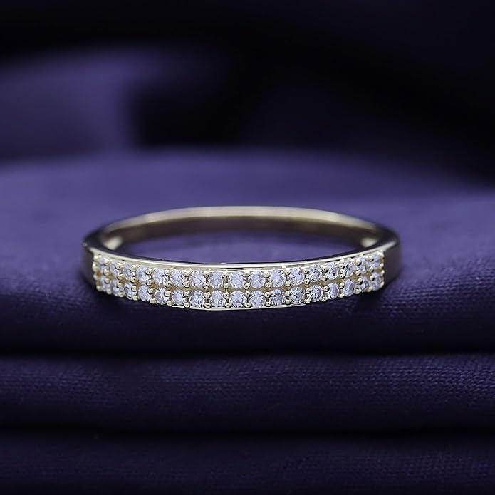1/4ctw Double Row Band Ring, Lab Grown Diamond Wedding Band Ring For Women In 14k Gold Plated 925 Sterling Silver Jewelry Gifts For Her (0.25 Ctw)