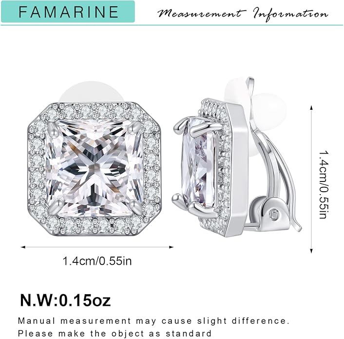 FAMARINE CZ Clip on Earrings for Women Clip Earring Non-pierced Earrings
