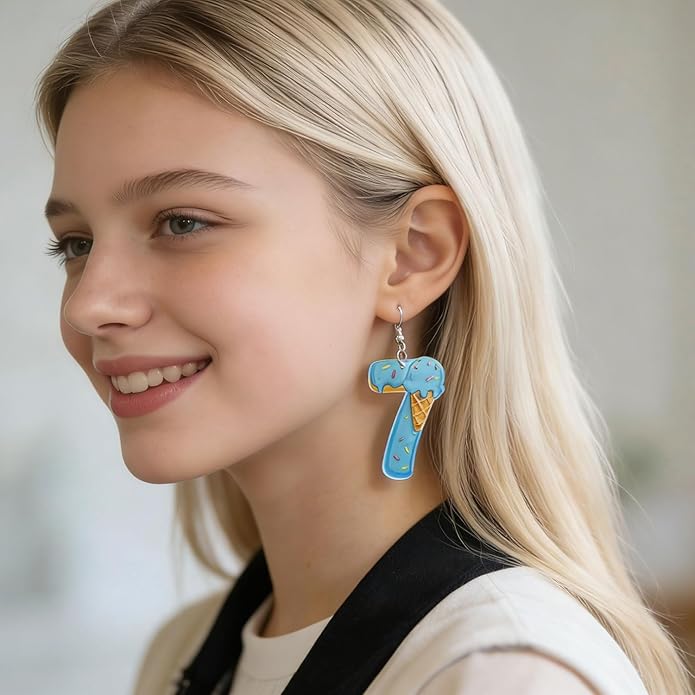 Trendy 67 Earrings Six Seven Ice Cream Statement Earrings Basketball Soccer Baseball Team Number Dangle Ear Drop Jewelry Gift for Women