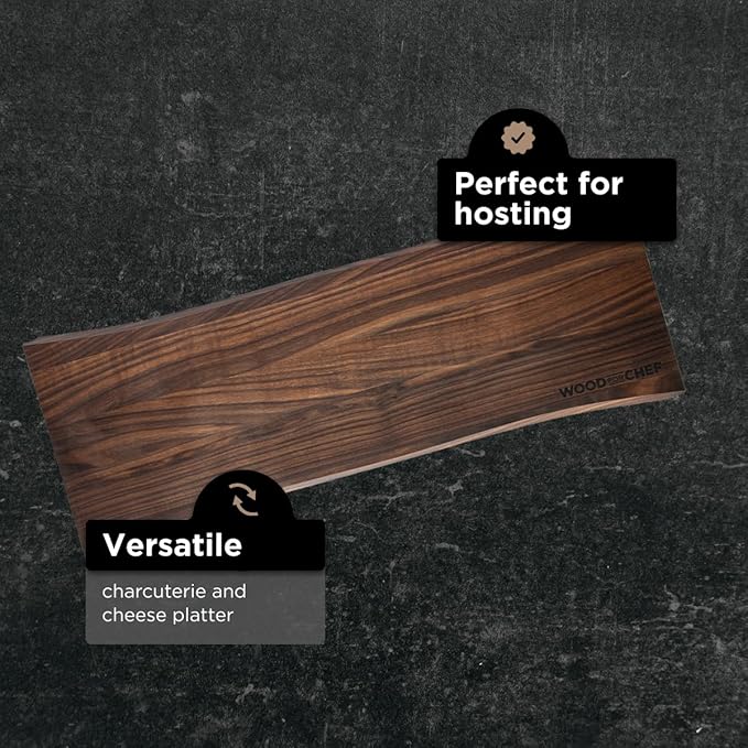 Large Charcuterie Board - Walnut Wood Serving Board with Handles - Perfect Live Edge Design for Displaying Cheese, Bread, Fruit - Modern Wood Charcuterie Board for Parties - 24x9x0.75 inches