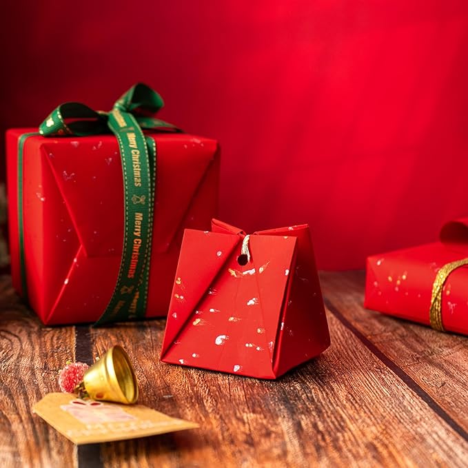 WRAPAHOLIC 30 Inch Jumbo Red Wrapping Paper Roll - 30 Inch x 16.5 Feet - Red Gold Design with Silky Touch Perfect for Christmas, Birthday, Holiday, Wedding, Baby Shower