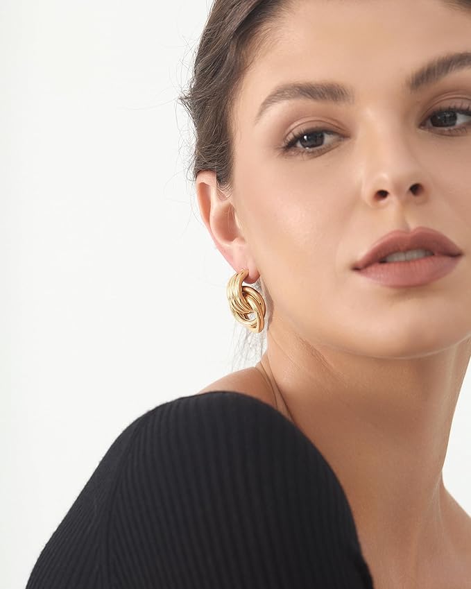 Knot Link Circle Geometric Drop Dangle Earrings, Circle Geometric Drop Dangle Earrings Studs, Women's Jewelry