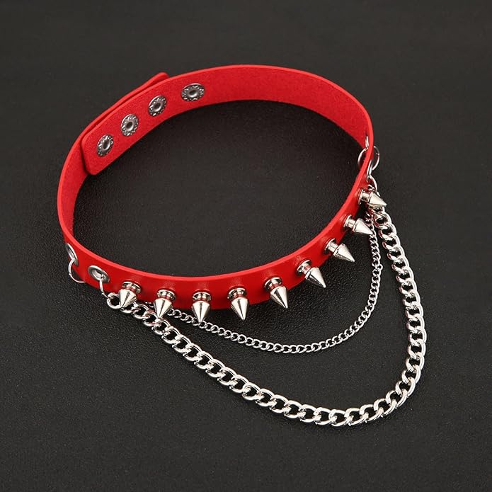 HZMAN Fashion Women Men Cool Punk Goth Metal Spike Studded Link Leather Collar Choker Necklace