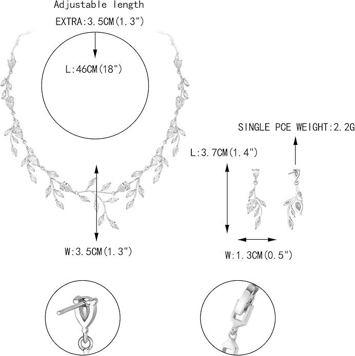 EVER FAITH Wedding Jewelry for Bride Women Bridesmaid, Sparkly Cubic Zirconia Pear-Shaped Birthstone Leaf Necklace Earrings Set for Prom