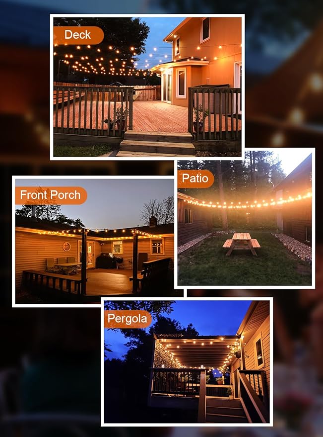 GPATIO 200FT(100FT*2Pack) Outdoor String Lights, Waterproof Patio Lights with 104 Dimmable Hanging Lights Globe ST38 Bulbs, 2700k Shatterproof for Backyard Gazebo Porch Garden Outside Decor