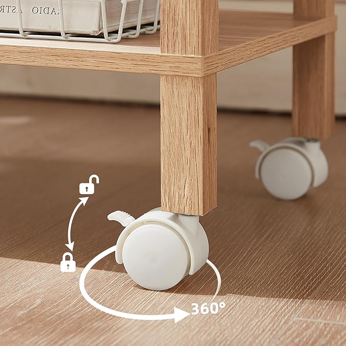 2 Tier Printer Stand with Storage,Under Desk Shelf Printer Table,Small Printer Stand with Wheels,Rolling Printer Cart for Office,Home,Wood Color