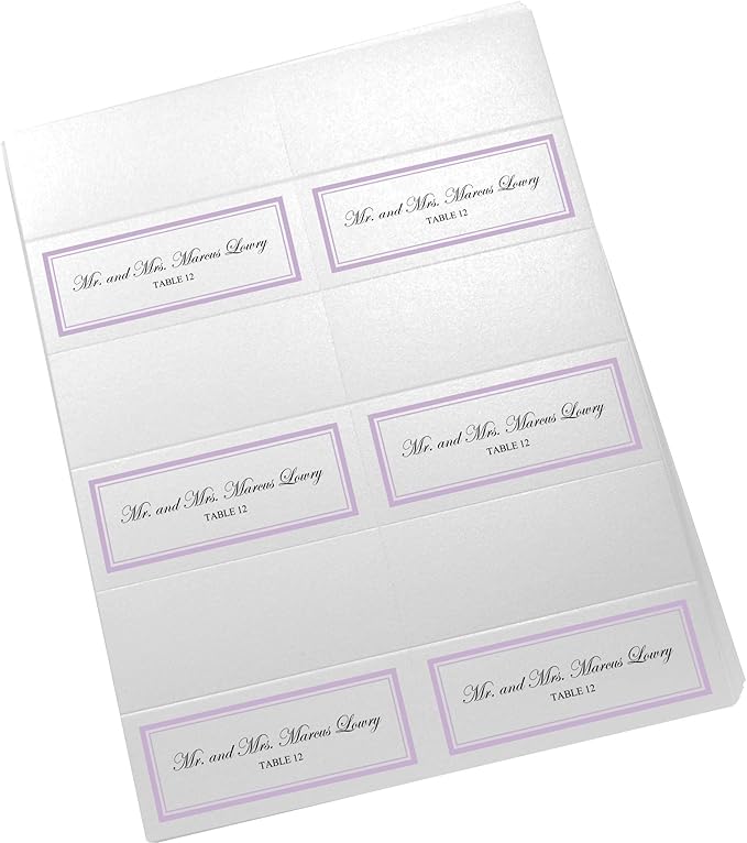 Double Line Border Printable Place Cards, Lavender (Choose Color), Set of 60 (10 Sheets), Laser & Inkjet Printers - Wedding, Party, Dinner, and Special Events - Made in the USA