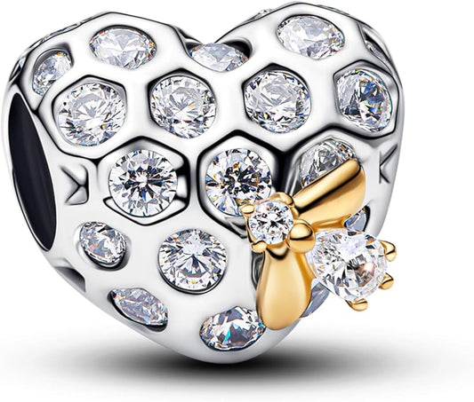 Gold Heart Family Charms Bead for Bracelets and Necklaces Jewelry Charm for Women Valentine Mother's Day
