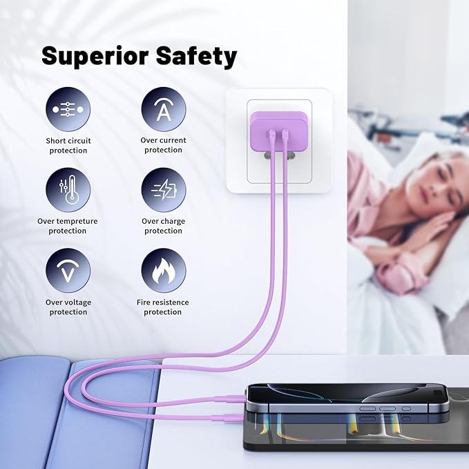 iPhone 16 15 Pro Max Charger Fast Charging,45W Dual Port USB C Fast Charger Block [2-Pack] & Extra Long 60W 3/6/10/10FT USB C Cable - PD Quick Adapter 3.0 for iPhone 16 15/16 15Pro/16 15 Plus.