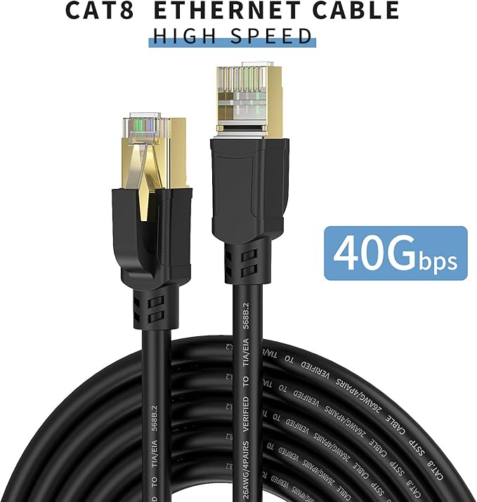 Cat8 Ethernet Cable, Internet Network Cord, 40Gbps 2000Mhz LAN Wires, High Speed SSTP LAN Cables with Gold Plated RJ45 Connector for Router, Modem, Gaming, Xbox (250ft)