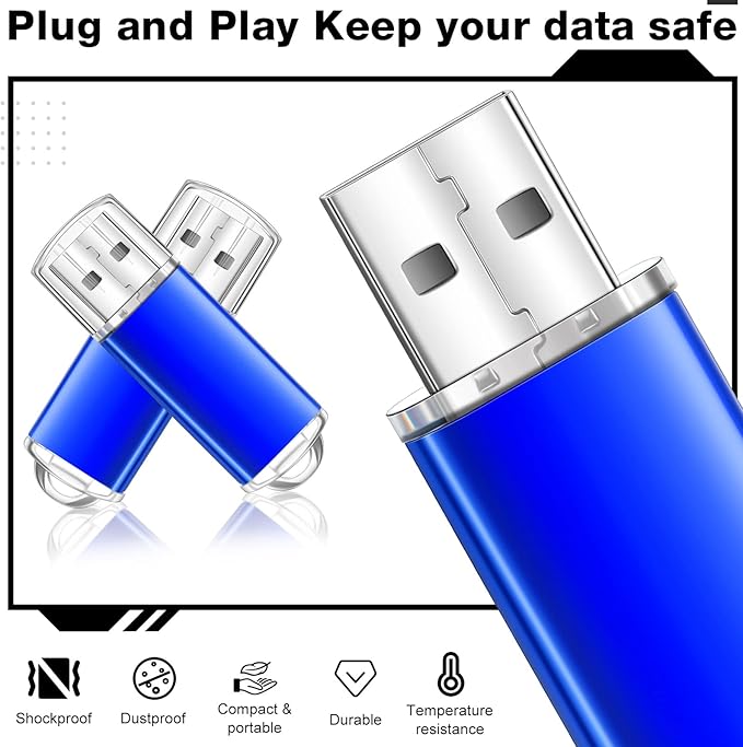 Hoteam 50 Pack USB 2.0 Flash Drives Bulk Blue Portable Thumb Drive with Hat USB Sticks Bulk with 50 Pcs Lanyards for Data Storage File Sharing Commercial Gift(256MB)