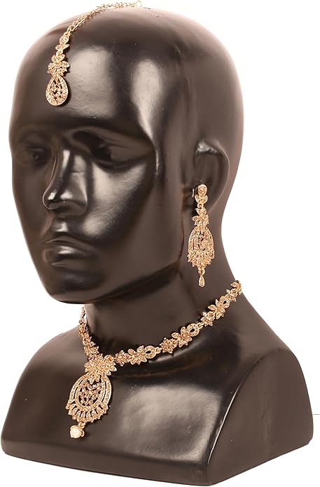 Touchstone Indian jewelry sets for women maang tikka wedding guest gold necklace bollywood jewellery set pageant elegant prom bride accessories western crystal chunky rhinestone necklaces