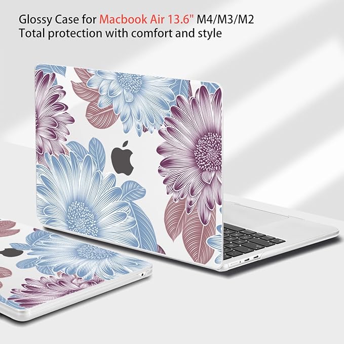 Teryeefi for MacBook Air M4 M3 M2 13.6 inch Case 2025 2024-2022,Fit Model A3240 A3113 A2681, Laptop Hard Shell Cases with Keyboard Cover & Screen Protector for MacBook Air 13.6", W-Flowers