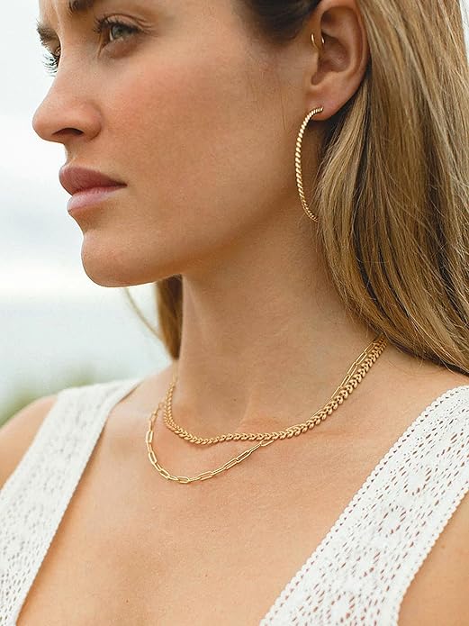 Aobei Pearl 18K Gold Plated Paperclip Chain Choker Satellite Chain Freshwater Cultured Biwa Pearl Pendant Necklace Dainty Jewelry for Women