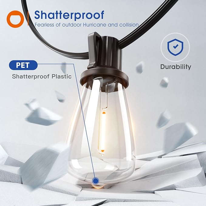 addlon 100FT(50FT*2) LED Outdoor String Lights Waterproof Patio Lights with 54 Shatterproof ST38 Replaceable Bulbs(4 Spare), Dimmable Outside Hanging Lights Connectable for Porch, Backyard, 2200K