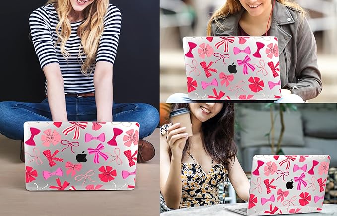 CISSOOK Compatible with MacBook Air 13 inch Case 2022 2021, 2020-2018 Release Model M1 Chip A2337 A2179 A1932, Plastic Hard Shell Case for MacBook Air 13-inch with Retina Display Touch ID, Pink Bows