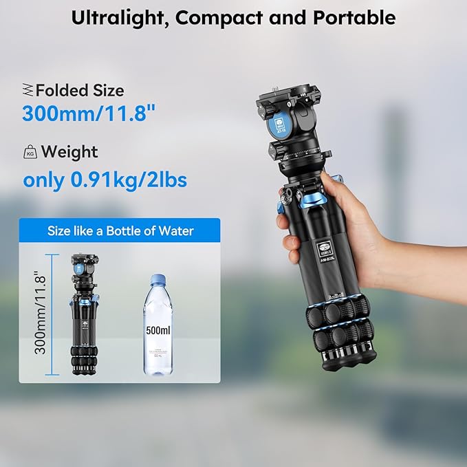 SIRUI AM-223L Carbon Fiber Mini Tabletop Tripod Kit, Compact Lightweight with AT-10 Fulid Video Head, Max Load 5kg/11.02lb for Cameras, DSLR (AM-223L+AT-10)