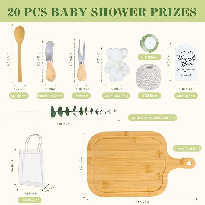 2 Set Baby Shower Game Prizes for game winners adults, Bamboo Mini Charcuterie Boards with Spoon Fork Towel & Gift Bags, Bridal Shower Prizes Gifts for Guests - All-in-One Adult Party Favors