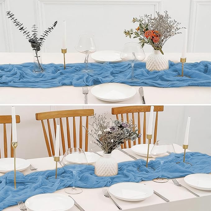 2 Pack 10 Ft Cheesecloth Table Runner Baby Blue Gauze Long Table Runners Boho Gauze Cheese Cloth Table Runner Rustic Sheer Runner for Wedding Party Table Decor ( 35 x 120 Inch )
