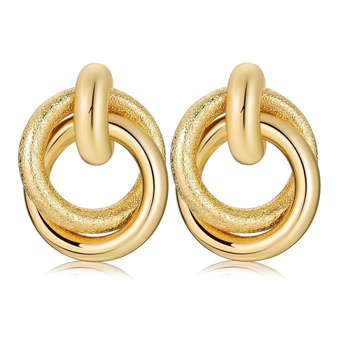 Chunky Knot Earrings, Circle Link Geometric Drop Dangle Earrings Studs, Women's Jewelry Trendy