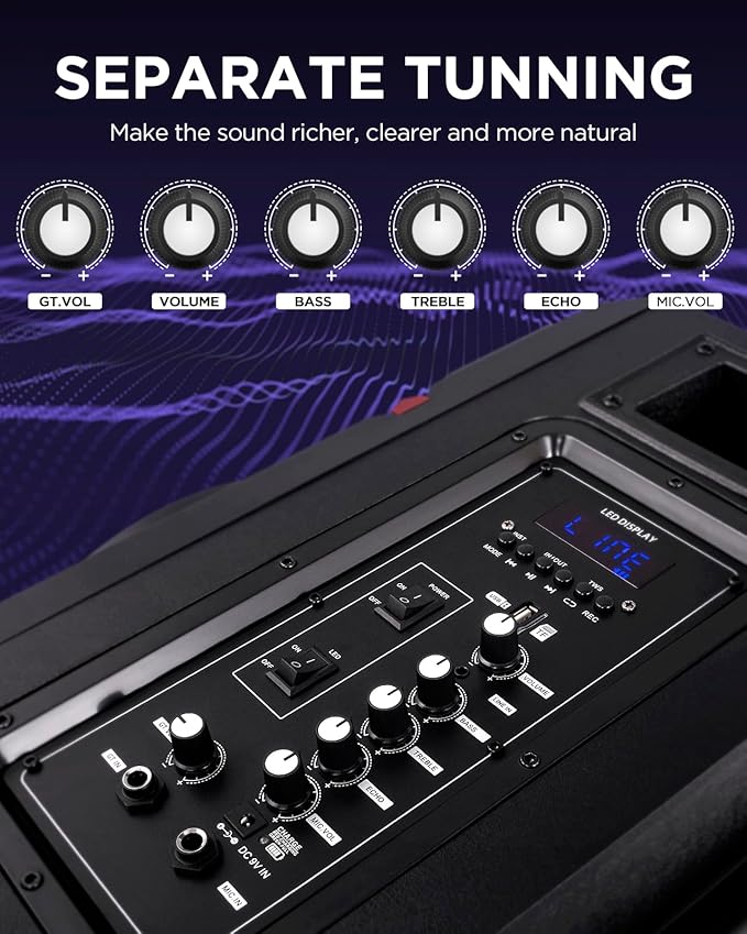 HEARTSEA Karaoke Machine for Adults, Portable Bluetooth Speaker with 2 Wireless Microphones, PA System with Disco Lights for Big Party, Outdoor, Supports USB/TF/REC/AUX, Ideal Gifts for Family