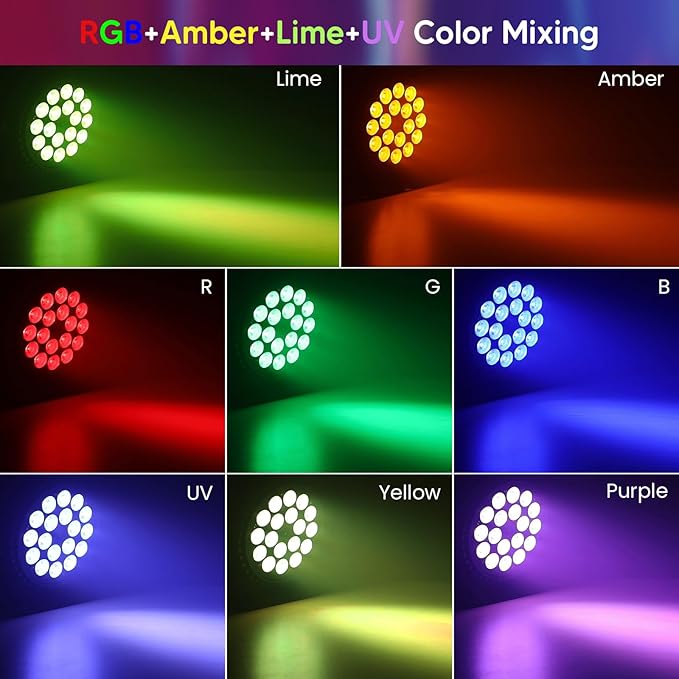 Big Dipper LED Stage Lights Par Lights 18×18W RGB+Amber+Lime+UV 6in1 Bright Lighting with Strobe/Wash Effect DMX512 Sound-Activated for Event Concert Club Church 4 Pack