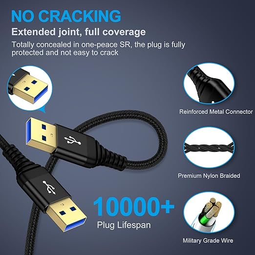 USB to USB Cable, 3 Pack 6 FT USB3.0 A to A Cable Male to Male USBCable Double End USB-A to USB-A Cord Data Transfer Cord for Soundbar Monitor Laptop Cooling Pad Fan Hard Drive Enclosures DVD Player