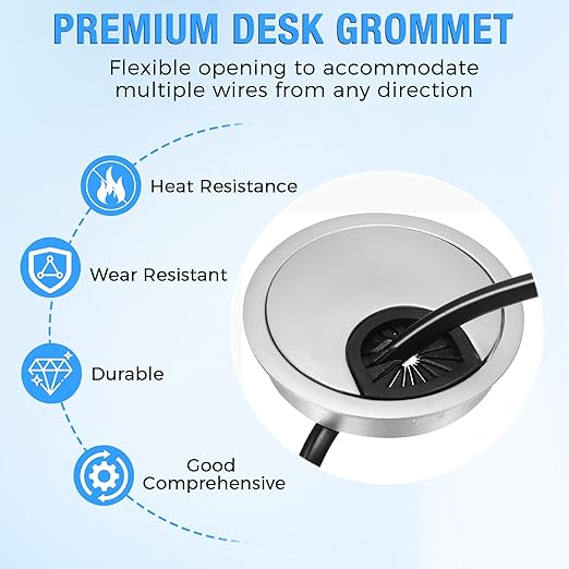 Desk Grommet 3-1/8" (80 mm), Desk Cord Hole Cover, Cable Grommet ABS Plastic, Desk Hole Grommet for Office and Home Table Cable, Detachable Cable Cord Organizer (Silver Sand 4 Pcs)