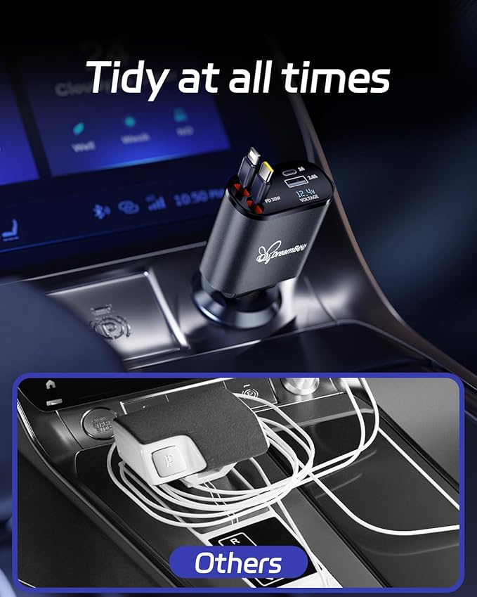 DreamBee Retractable Car Charger,66W 4 in 1 Super Fast Charge Car Phone Charger,Gifts for Men Women Car Truck Accessories for iPhone 15/14/13/12 Pro Max XR,iPad,Samsung,Pixel